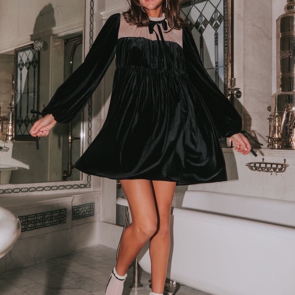 Jacqie the label baby doll dress velvet black coquette holiday party